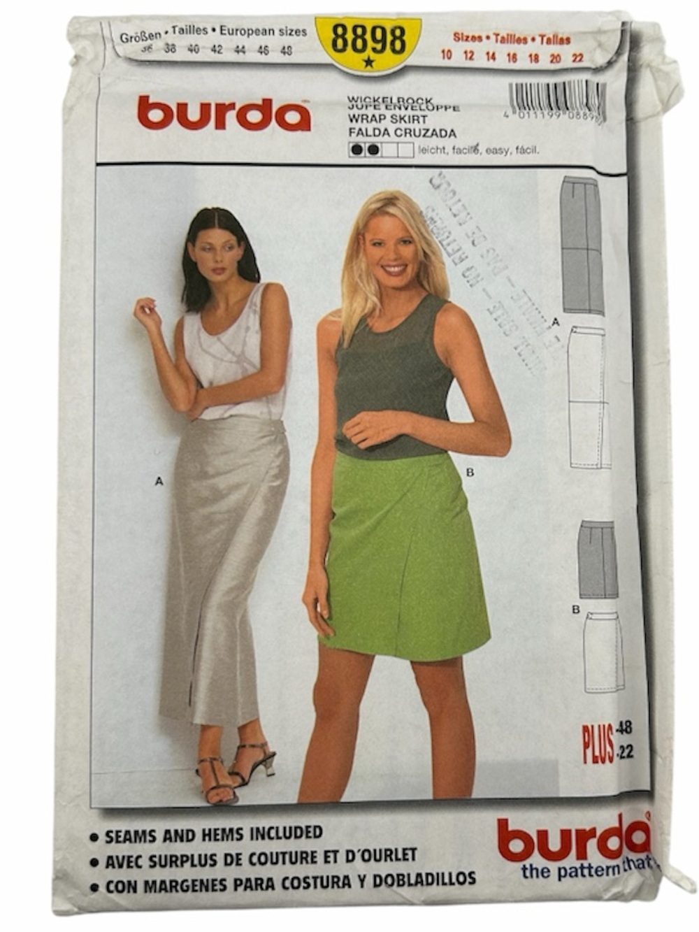 🧵 2 for 22$ 🧵 Burda Misses' Wrap Skirt W/ Variation Sewing Pattern 8898